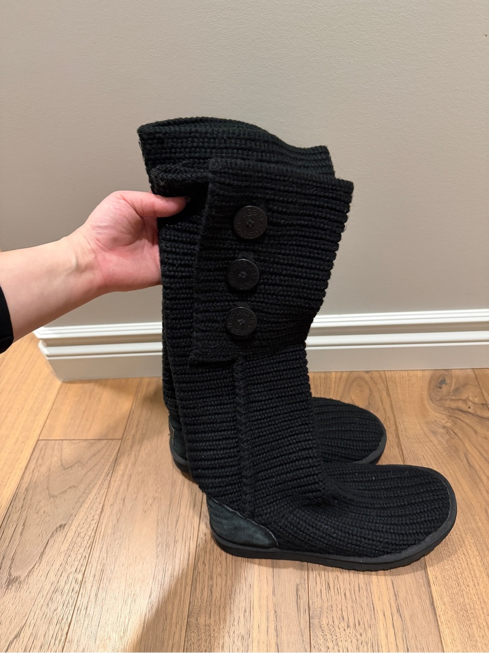 UGG Black Knit Button-Accent Women’s Tall Boots